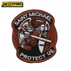 Patch Ricamata Saint Michael Protect US 8,5 x 7 cm Militare Brown con Velcrogrip
