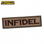 Patch Ricamata Identificativa Infidel USA 9,5 x 2,5 cm Militare TAN con Velcrogr